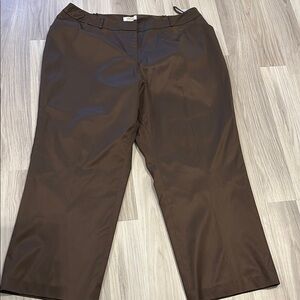 Talbots Silk Blend Dress Pants Straight Leg Brown Front Zip Stretch‎ Size 20W